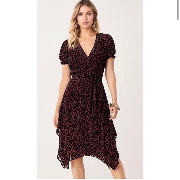 DIANE VON FURSTENBERG KATHERINE WRAP Merlot Animal Leopard print - Picture 1 of 12